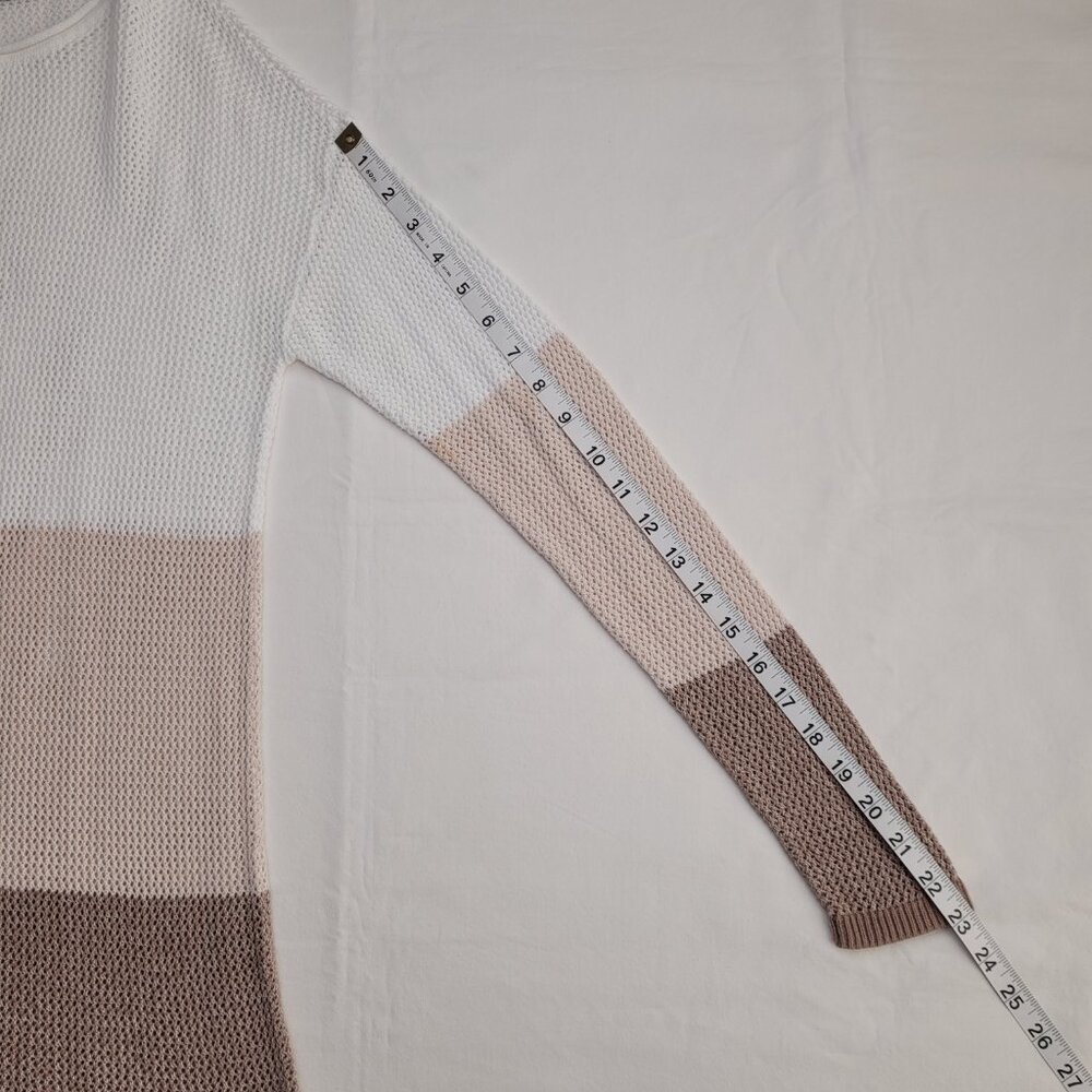 Pendleton Colorblock Knit Sweater Beige White Brown Medium Coastal Boho - Picture 7 of 9